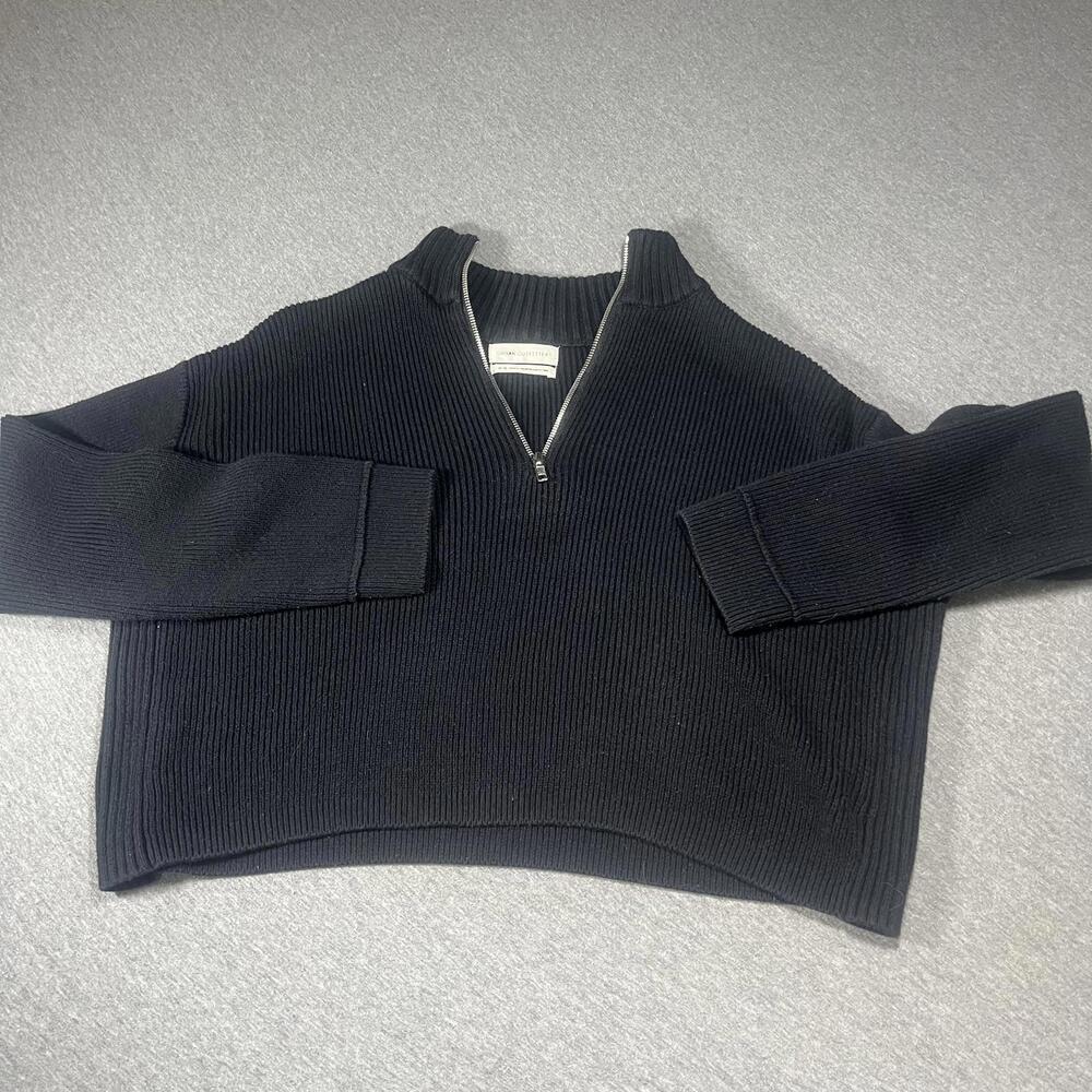 Urban Outfitters Black Ribbed Half-Zip cropped Sweater Womans Size Medium